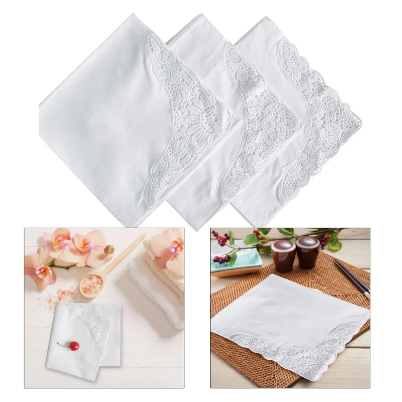 Multifunctional Soft Cotton Handkerchiefs for Women White Hankies Flower Edges Delicate Lace Handkerchiefs Women