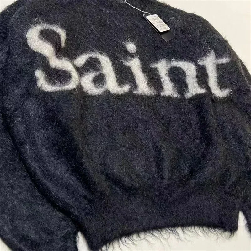 2024ss Saint Michael Mohair Truien Voor Mannen 1:1 Topkwaliteit Oversized Zwart Gebreide Truien