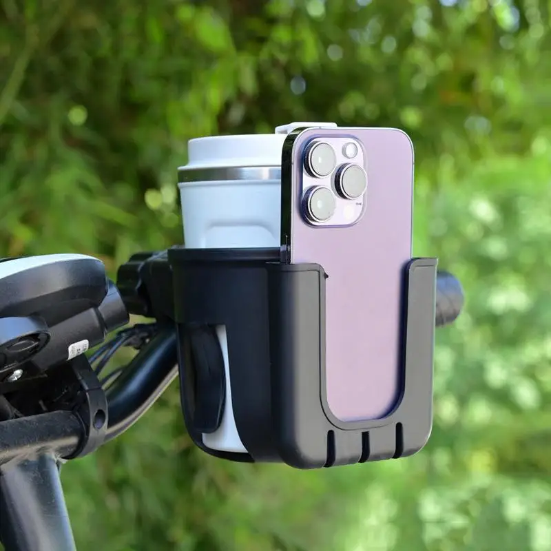 Bicycle 2-in-1 Phone and Cup Holder Universal Adjustable Bike Handlebar Mount for Smartphones Bottles Ideal Cycling Accessory