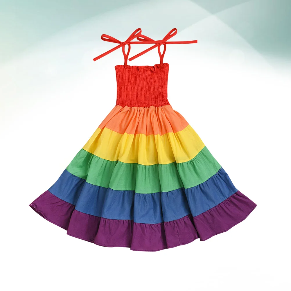 

Rainbow One-Piece Sleeveless Strapless Beach Dress Party Costume Kids Cosplay Rainbow Skirt 140Cm Height