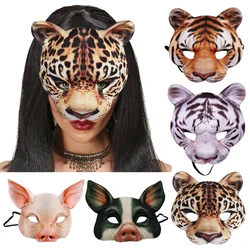 3D Funny Animal Tiger Pig Bunny Rabbit Leopard Half Face Mask Halloween Masquerade Party Cosplay Costume Decor