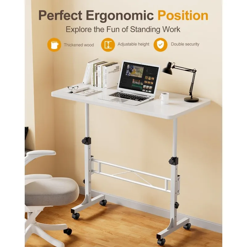 Desk Adjustable Height, Mobile Stand Up Desk with Wheels, 32 Inch Portable Rolling