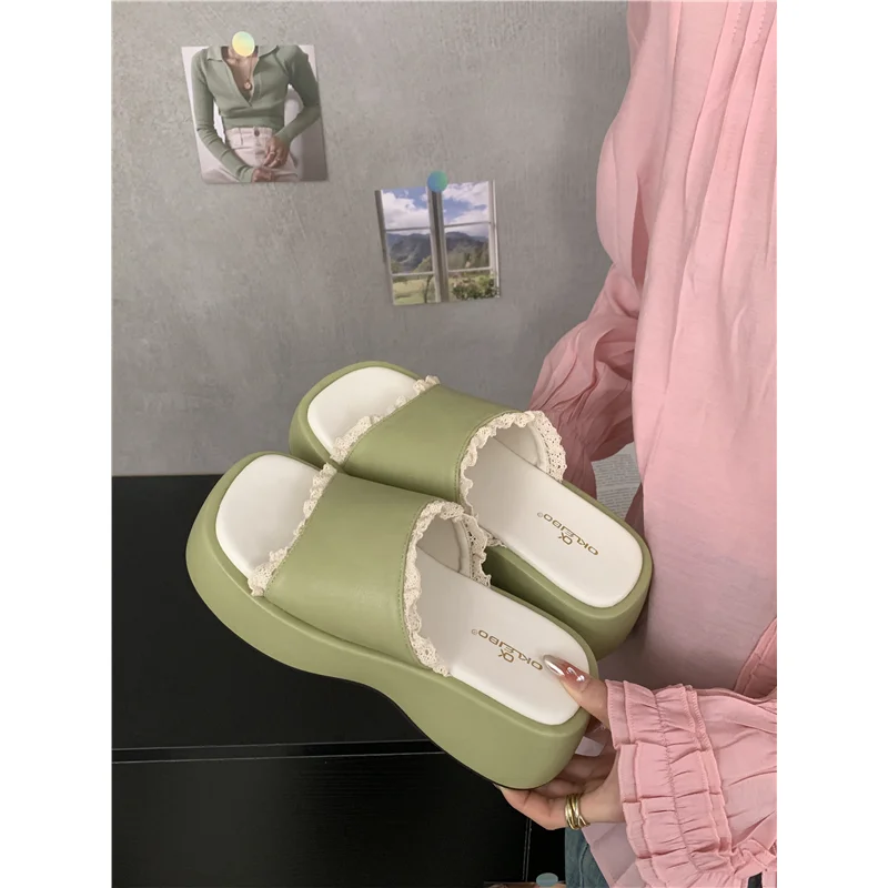 High-heel Platform One-piece Summer Outerwear Style 2026 New Lace-edge Slip-on Anti-slip Casual Sandal view 5