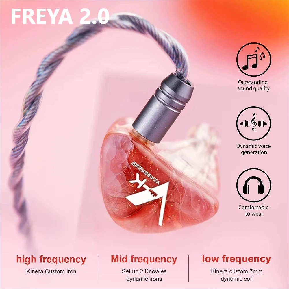 Kinera Freya 2.0 1DD+3 Knowles BA Hybrid Driver IEMs Monitor Headphone For Hifi Music Headset Birthday New Year Gifts