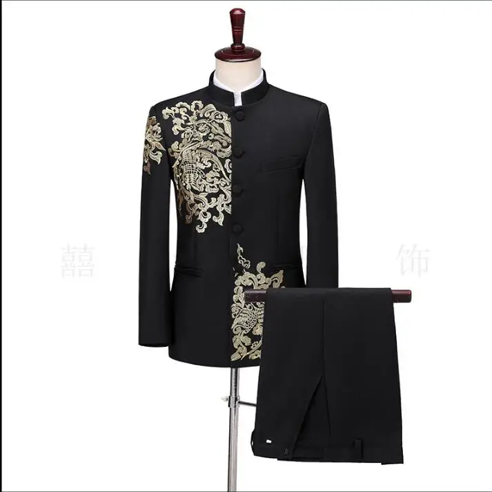 Traje de flores bordadas para hombre, actuación de Host chino, Zhongshan, Primavera