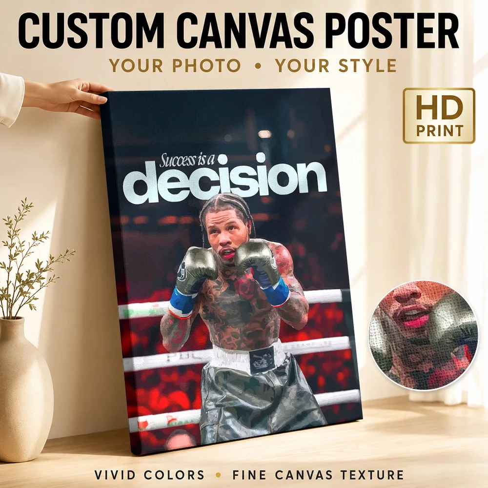 Gervonta Davis Boxing Success Framed Canvas Print Poster Personalized Photo Motivational Typography Wall Art for Bedroom Decor