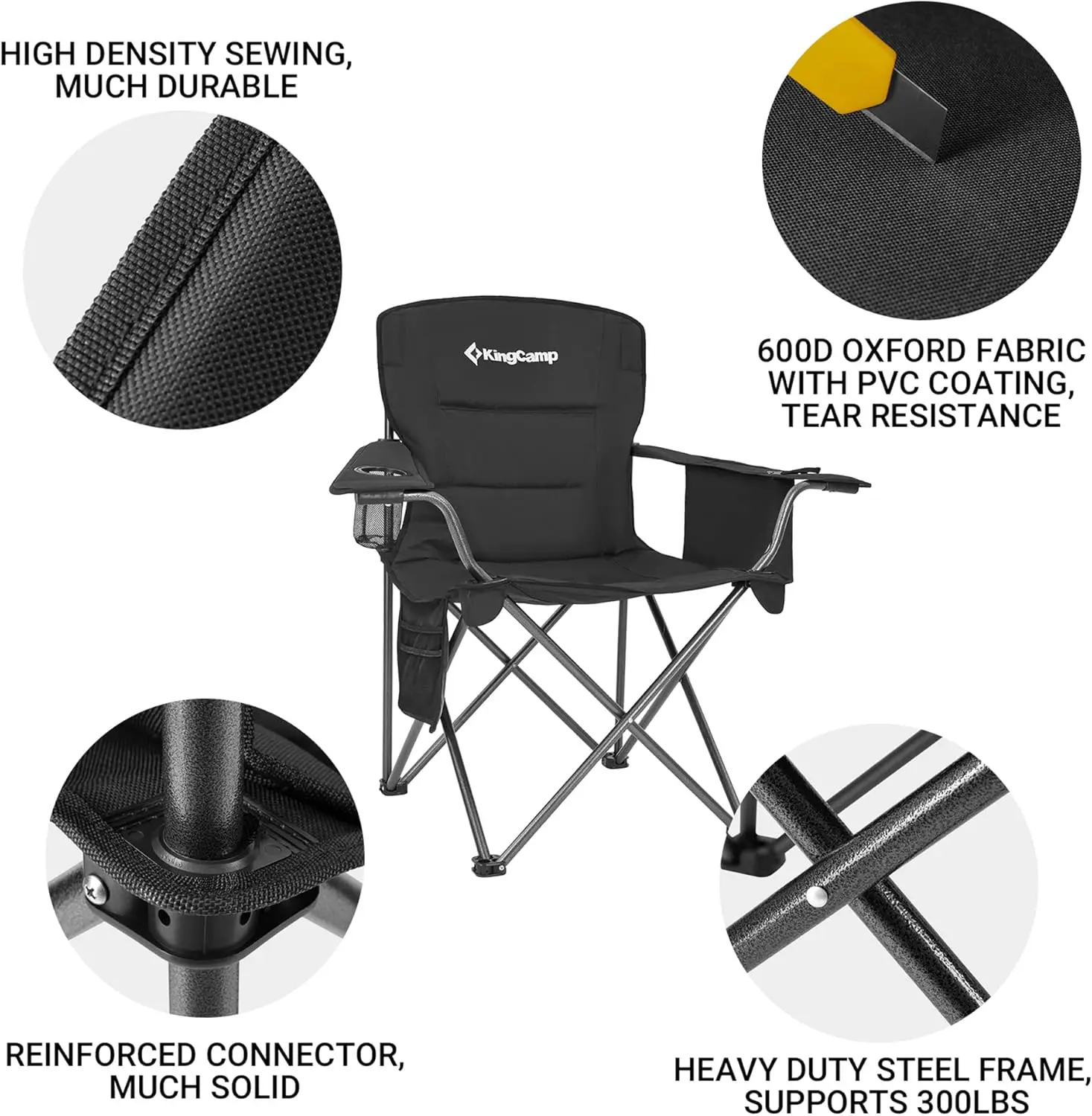 Cadeiras com porta-copos embutido, capa térmica isolada e bolso lateral de armazenamento para ambientes internos e externos, pacote com 2, preto