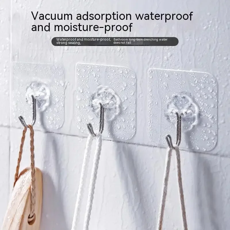 10/5PCS Transparent Stainless Steel Strong Self Adhesive Hooks Key Storage Hanger For Kitchen Bathroom Door Wall Multi-Function