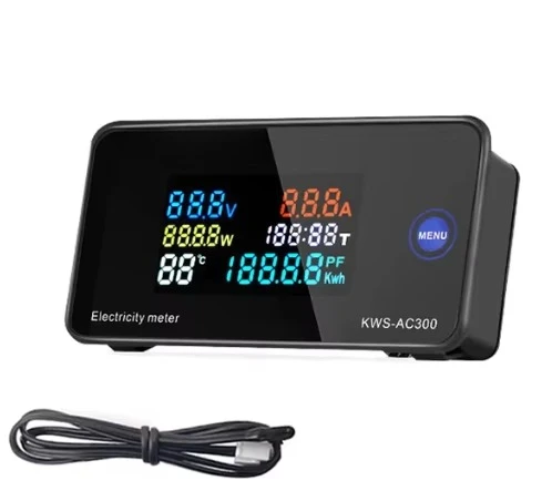 

Измеритель мощности и энергии KWS-AC300 (вольтметр, амперметр, ваттметр) для переменного тока 50-300В с функцией сброса, 0-10А