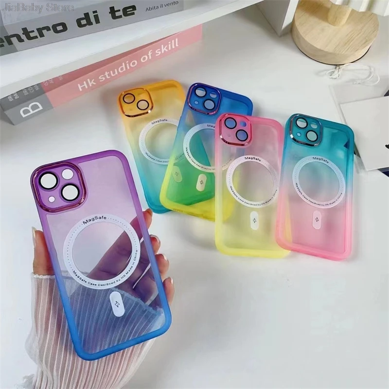 Magnetic Fall Prevention Clear Shockproof Phone Case For iPhone 11 12 13 14 15 16 Pro Max Plus For Magsafe Wireless Charge Cover