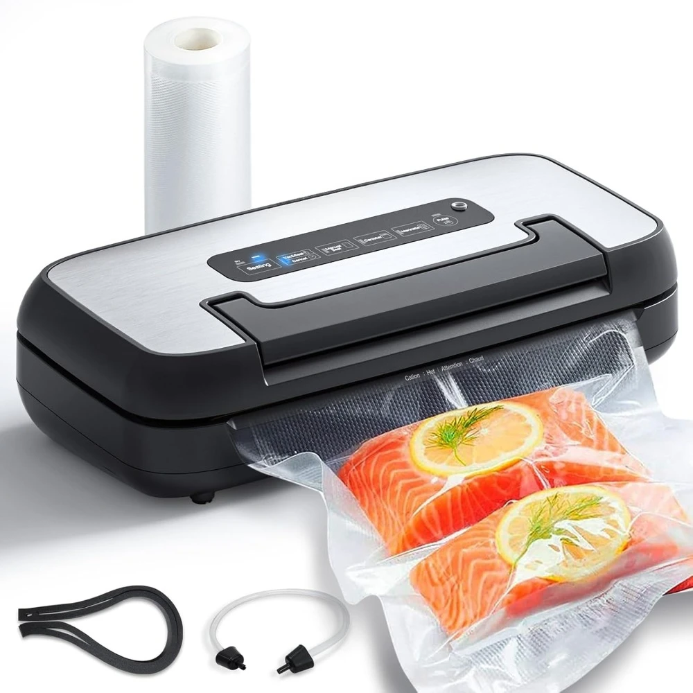 

Vacuum Sealer Machine, 80Kpa Dry/Moist Modes & Handle Locked Design, Built-in Cutter and Bag Storage, Vacuum Food Sealers