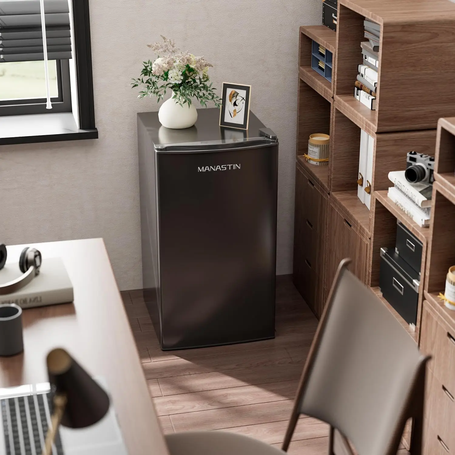 Mini refrigerador de porta única com freezer, termostato ajustável, economia de energia, mini geladeira para quarto, 3,2 Cu. ft