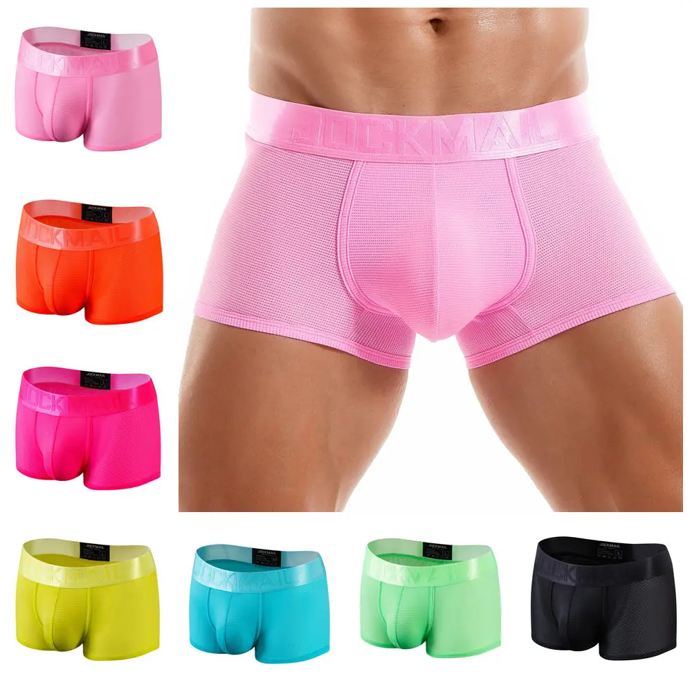 Jockmail Unisex Panties Nylon Mesh Boxer UOMO Slippery Bielizna Middle Waist ROPA Interior Hombres 9 Colors Lingerie Men Cueca