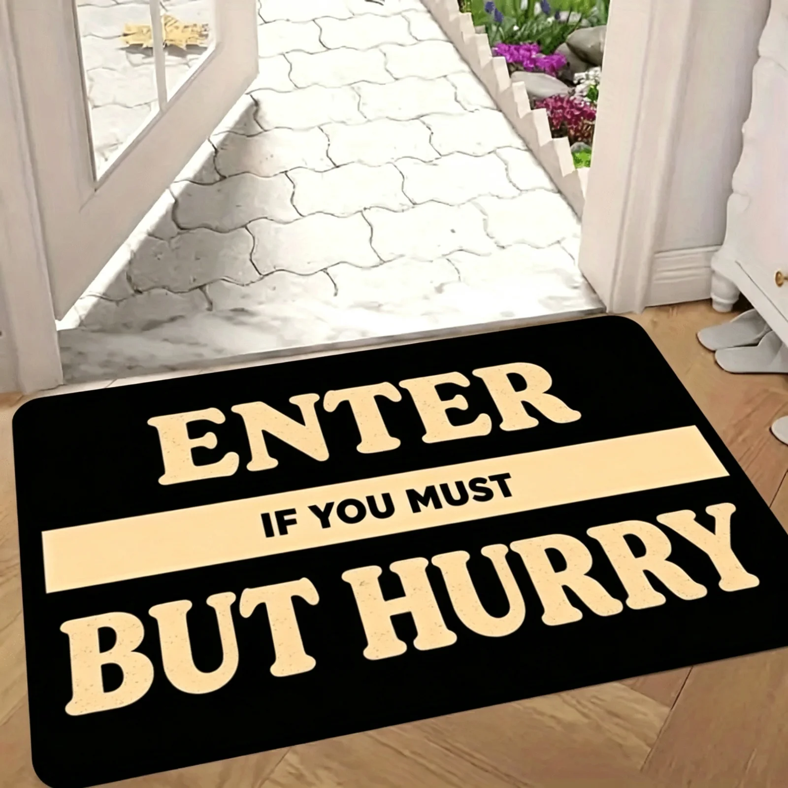 1 Fun Welcome Door Mat 'Welcome Joke, Please Go Home' - Durable Machine Washable Indoor and Outdoor anti Slip Floor Mat, Rectangular Door Mat Made of Flannel Material, Bold Text Design, Suitable for Indoor/Outdoor Use