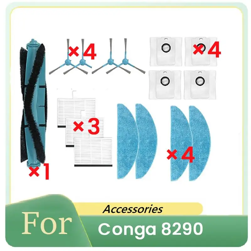 Y42A-16 Pcs For Conga 8290 Sweeping Robot Accessories Main Side Brush Dust Bag Mop Cleaner Parts Replacement