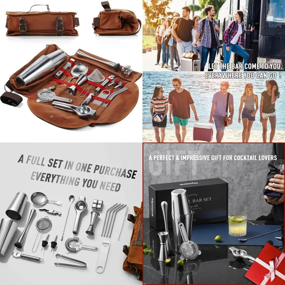 

24-Piece Portable Cocktail Kit with Stylish Bag for Home, Work, Parties, and Outdoors