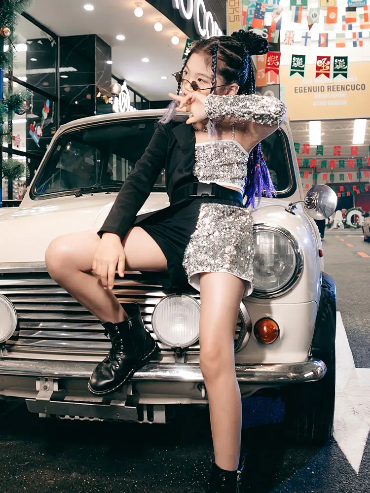Jazz Hip Hop Catwalk Jazz Street Dance Hiphop fashionable costumes Kids Girls Jazz Outfits suits Halloween Clothes Gifts Dress