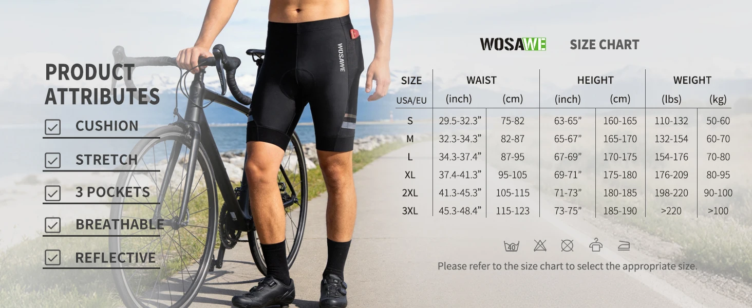 WOSAWE Herren Sommer-Radlerhose mit 3D-Polsterung, atmungsaktive Fahrradhose mit Handytasche, reflektierend, rutschfest, für MTB und Straßenfahrten – Detail 6