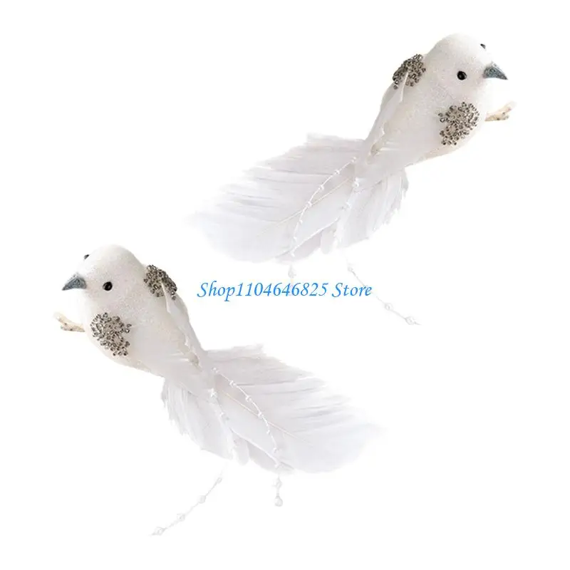 

2PCS Elegant White Bird Ornament For Christmas Crafts Wreath Making Home Festival Decorations Long Time Bird Themed Party