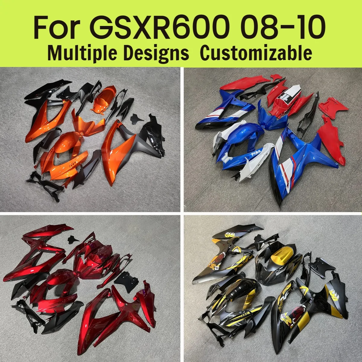 

GSXR 600 750 2008 2009 2010 Новый комплект обтекателей для мотоцикла из АБС-пластика для GSXR600 GSXR750 08 09 10, комплект обтекателей кузова