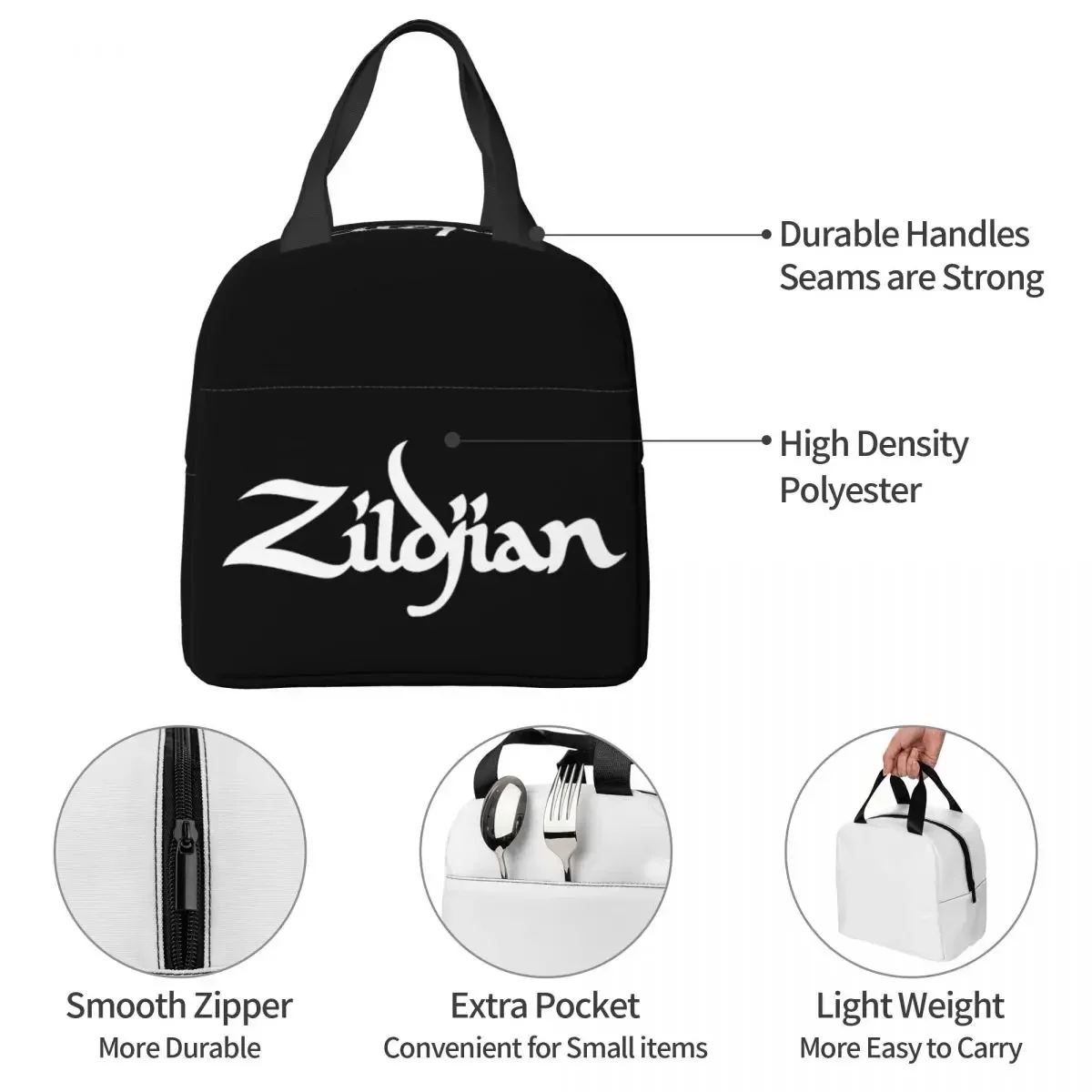 Zildjian Logo Insulated Lunch Bags Waterproof Picnic Bags Thermal Cooler Lunch Box Lunch Tote for Woman Work Kids School