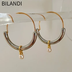 Bilandi Modern Jewelry Cool Metal Hoop Earrings 2023 Trend New High Quality Small Pearl Dangle Drop Earrings For Women Girl Gift