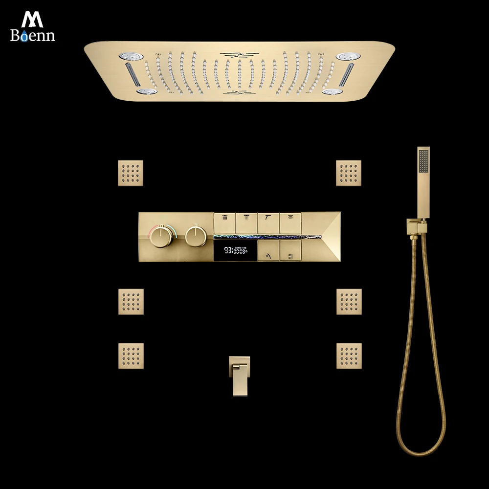 M Boenn 6 Function Push Button Typ Shower System Smart Temperature Display Thermostatic Diverter Bathroom Fuacet LED Shower Head