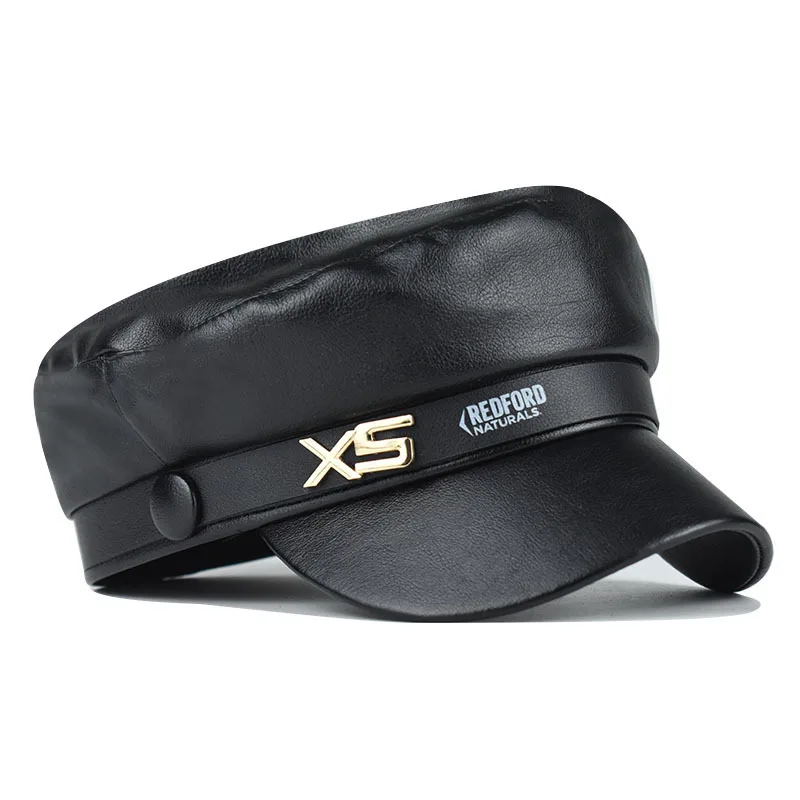 

X Women PU Leather Artistic Octagonal Pumpkin Painter Hat Korean Version Beret Trendy
