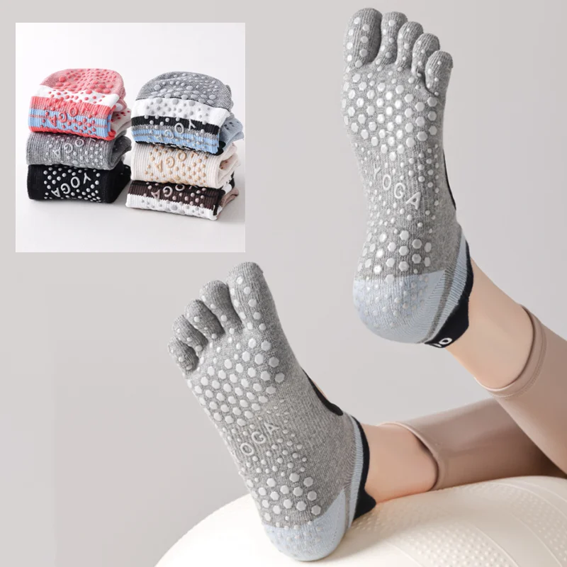 

1 пара носков для йоги, силиконовые нескользящие профессиональные носки для пилатеса с пятью пальцами, дышащие носки с открытой спиной для тренировок в помещении, танцев, спортивные носки