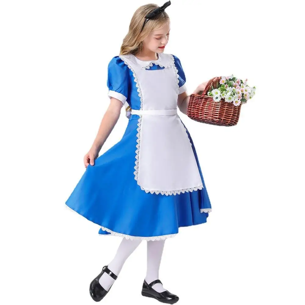 Disfraz de loween de Alicia, orme de Sirvienta de Anime, Falda de Princesa Azul y Blanca, Ropa Tradicional China para ...
