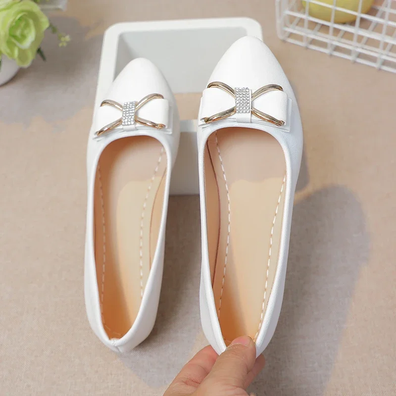 2024 Autumn New Versatile Round Toe Shallow Mouth Shoes Small Fragrant Bow Knot Flat Heel Single Shoes for Women