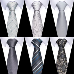 Brand Classic Grey Plaid 8 cm Silk Tie For Men Suit Accessories Wedding Gravatas Fit Workplace Birthday Gift
