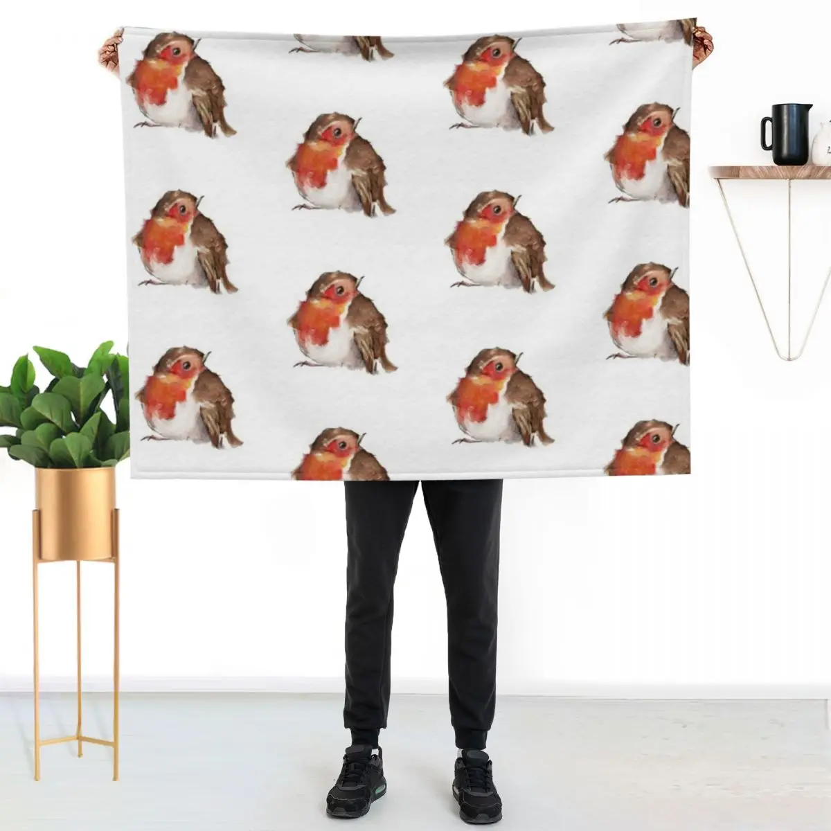 Robin Watercolour Throw Blanket Warm Throw Blanket Gift for Anniversary