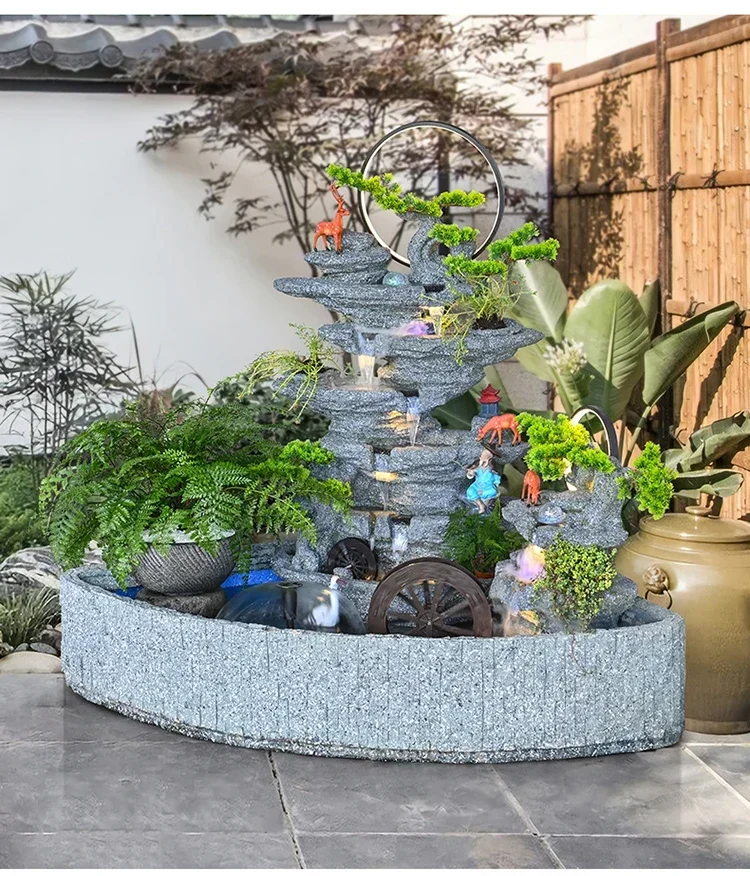 

XZQCourtyard rockery flowing water fountain circulating water landscape entrance outdoor, roof fish pond landscaping ornament