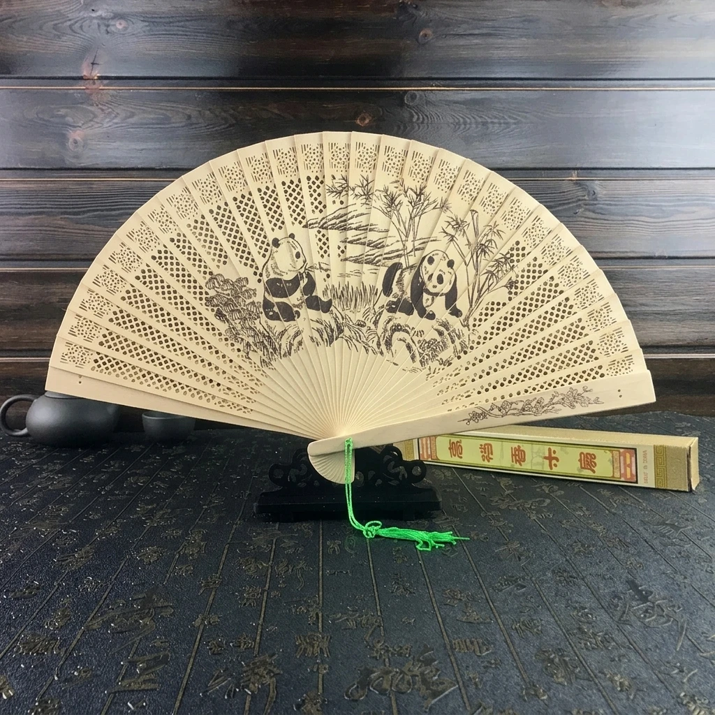 Women's Sandalwood Folding Fan Chinese Style Hollow Design With Gift Box Packaging