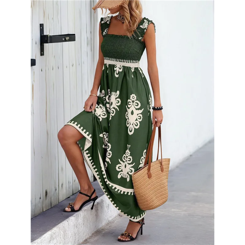 ABRT-Vestito lungo Boho da donna con scollo quadrato, abiti lunghi casual primaverili estivi, prendisole per le donne, vacanze al mare 2025