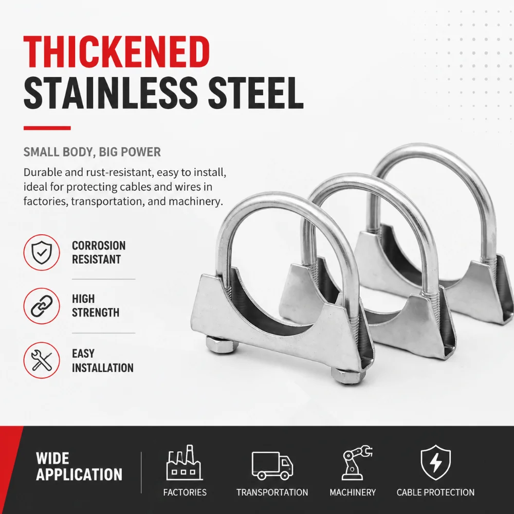 304 Stainless Steel Round Tube Steel Pipe Fastener M8 32/42/51/60/70mm Rust Resistant U-bolts Sturdy Heavy Duty