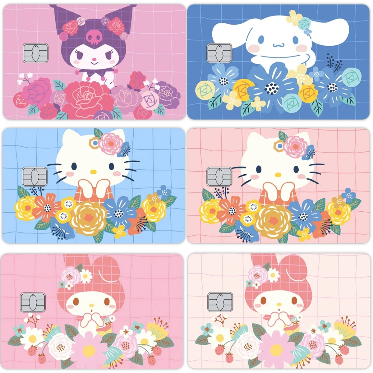 

Аниме Kuromi My Melody Cinnamoroll Hello Kitty Flower Series Diy Kawaii ПВХ водонепроницаемые наклейки для кредитной дебетовой карты обложка подарок