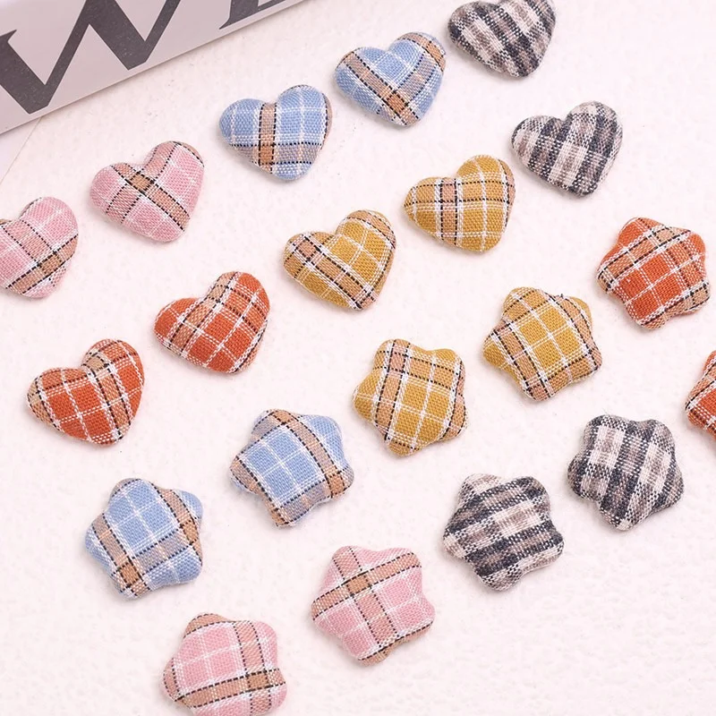Newest 200pcs/lot color pattern print cartoon stars hearts shape fabric cabochon diy jewelry garment hair accessory