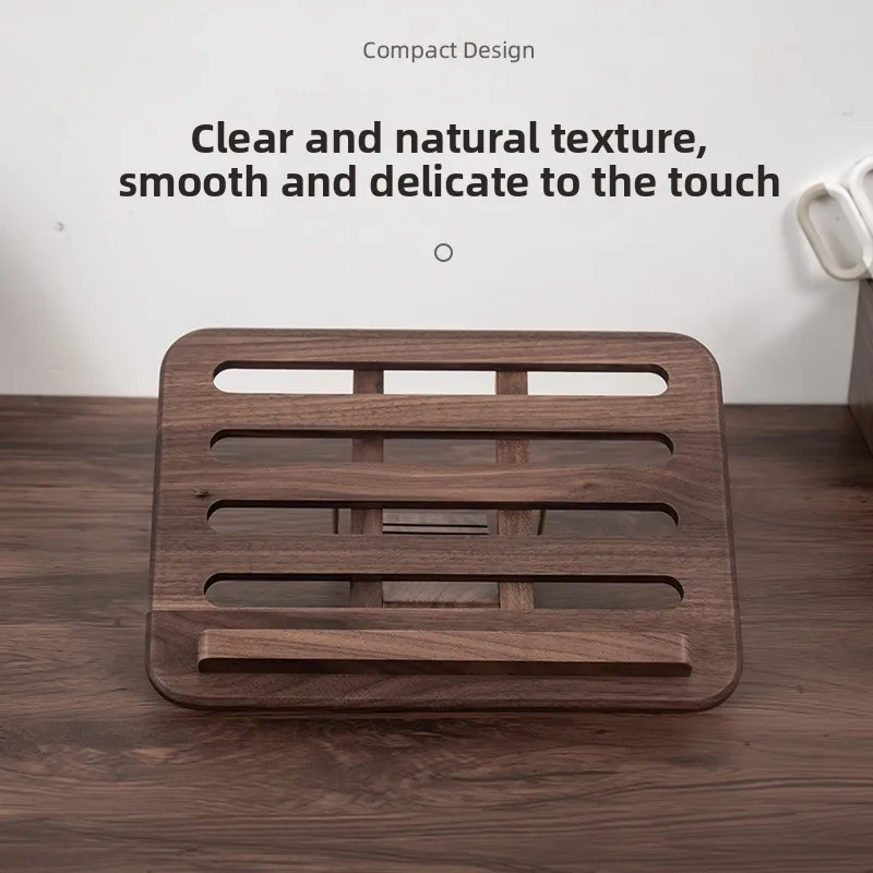 Solid Wood Laptop Stand Black Walnut Laptop Riser Organizer Foldable Tablet Holder for MacBook Heat Dissipation Notebook Base