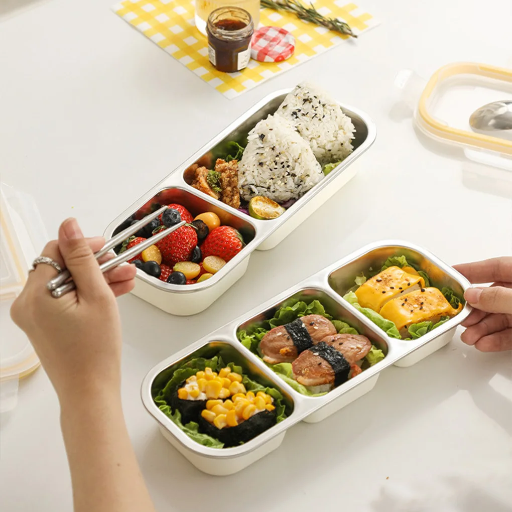 

Portable 304 Stainl Steel Lunch Box Partitioned Meal Box for Fat Reduction Easy Cleaning High Sealing Capaci Outdoor Use