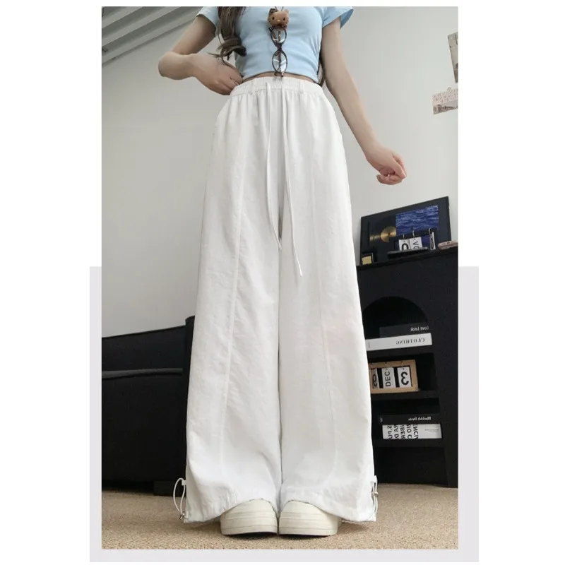 2025 Korean Simple White Straight Leg Pants Women Summer Thin New Loose High Waist mid Line Wide Leg Pants Casual Trousers
