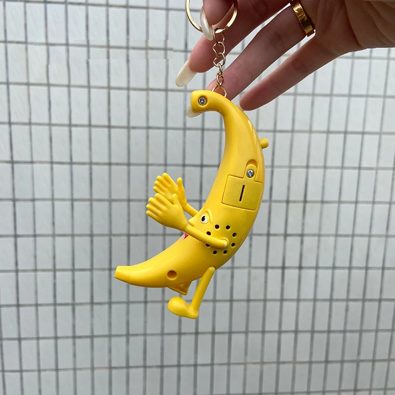 1Pcs With Music Singing Big Banana Keychain Joints Movable Banana Doll Banana Key Chain Spoof Toy Big Banana Doll Pendant