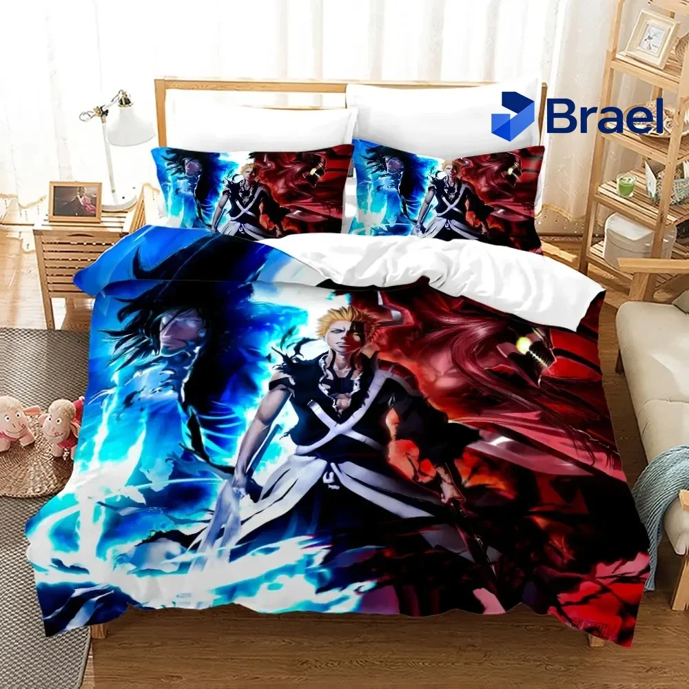 Exquisite Anime Bleach Kurosaki Ichigo Bedding Set,Duvet Cover Bed Set Quilt Cover Pillowcase,King Queen Twin Size Boys Girls Ad