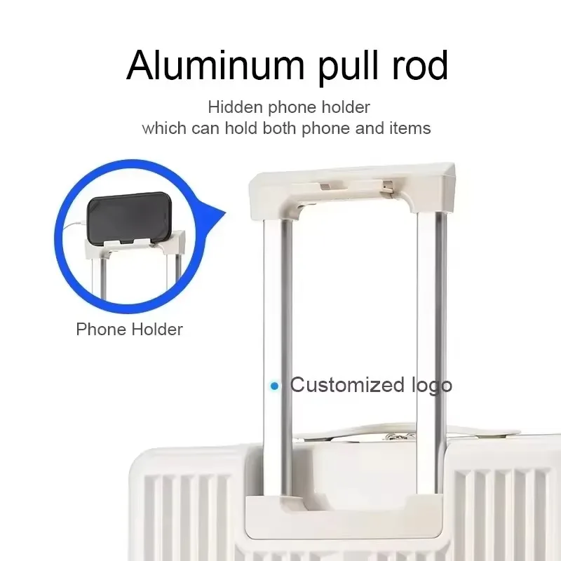 20/22/24/26 ''حقيبة فتح أمامية للسفر المتداول الأمتعة سبائك الألومنيوم عربة الكمبيوتر مع عجلة دوارة USB شحن المكونات