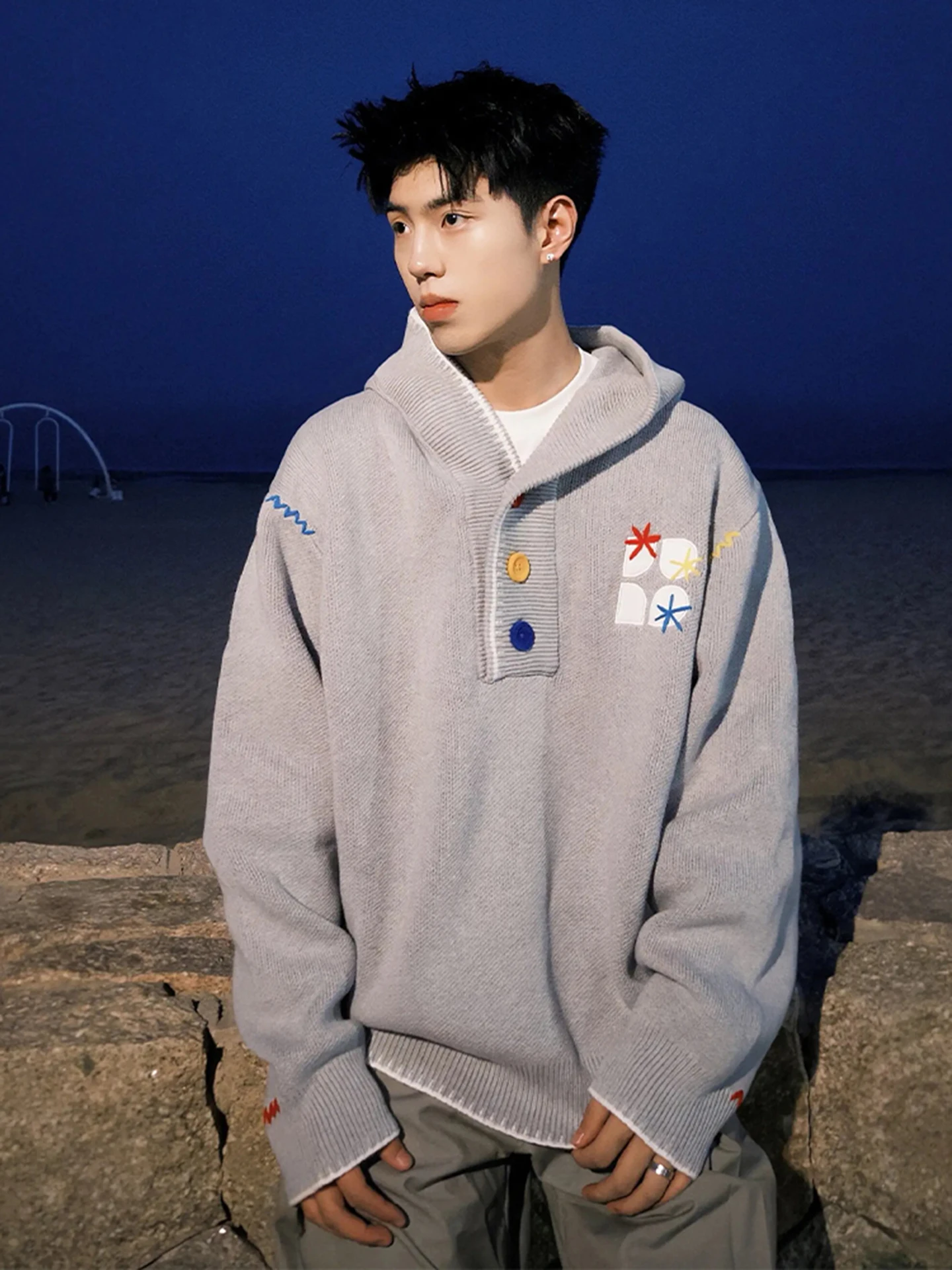 

Dopne Embroidered Hoodie Men's American Retro Sle Lazy Knitted Sweater Jaet Casual Loose Fit Long Sve Autumn Wear