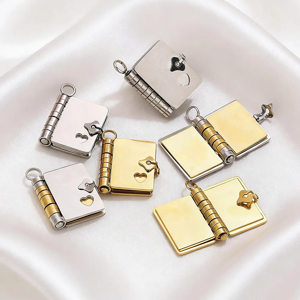 Stainless Steel Charms Couple Book Necklace Love Opening and Closing Book Women's Sweater Chain DIY Bracelet Jewelry Accessories