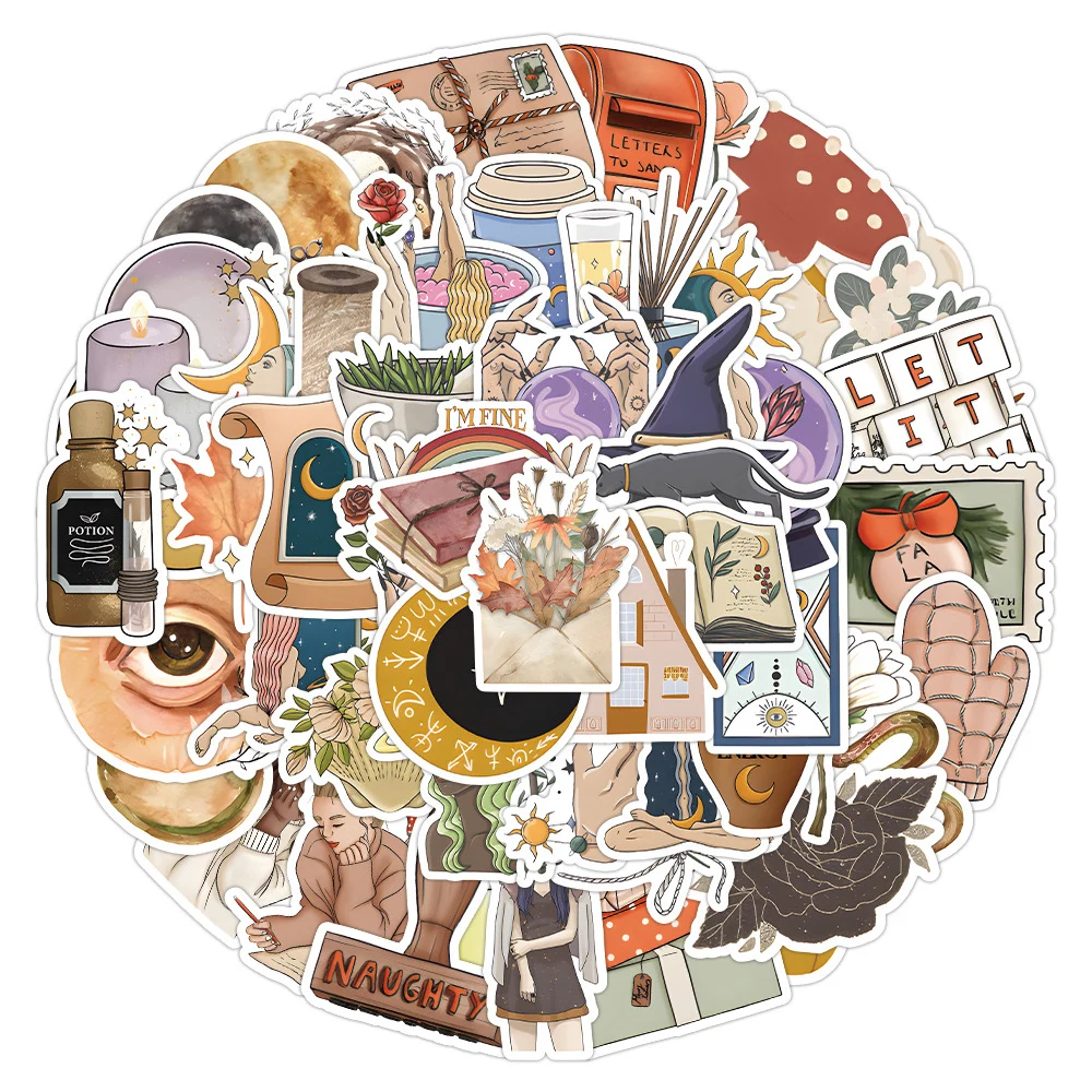 

10/30/50/100pcs Bohemian Retro Stickers DIY Aesthetics Decal Scrapbooking Skateboard Luggage Bike Cartoon Toys Sticker for Kids