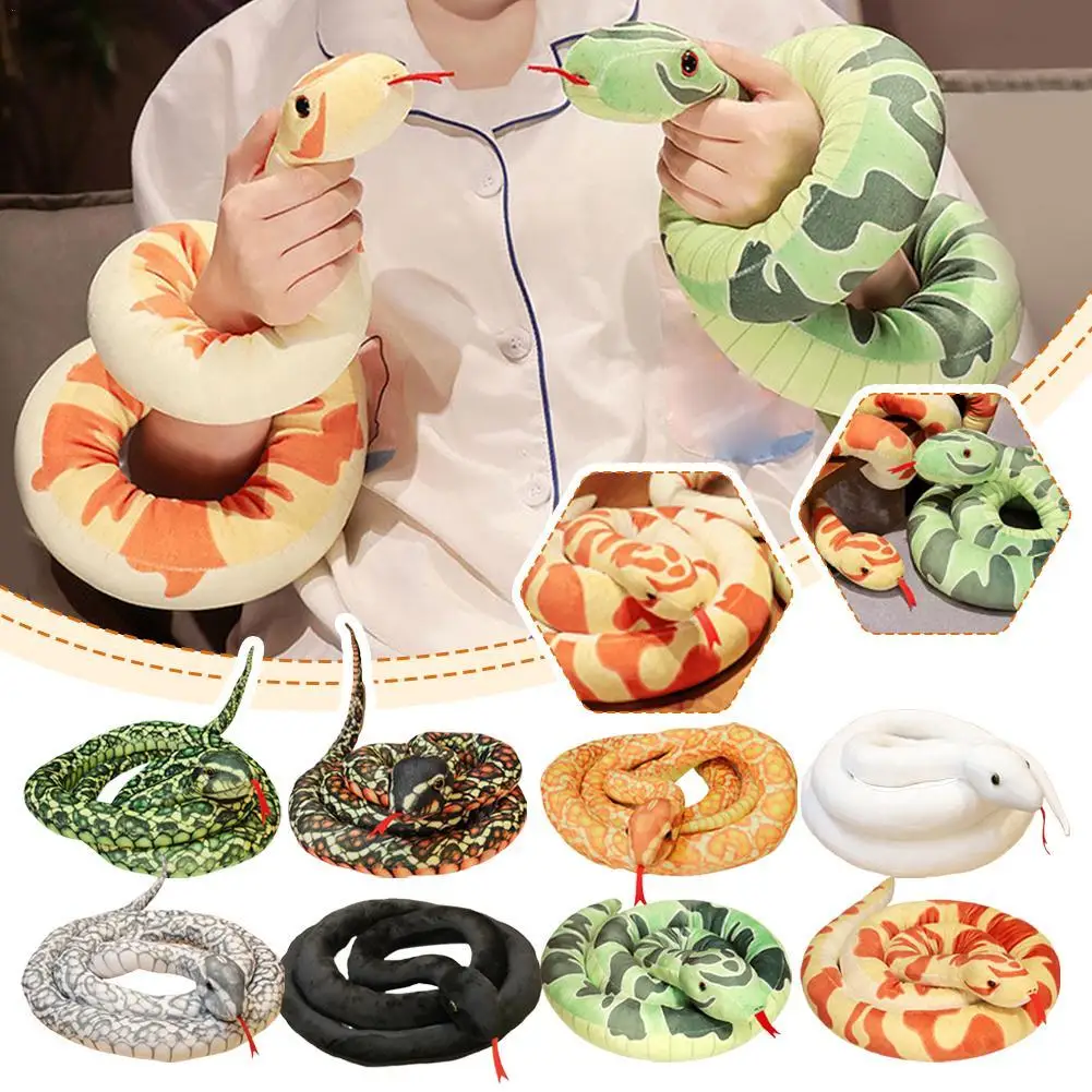 110/160cm Giant Snakes Plush Toy Cartoon Long Yellow Green Python Stuffed Snake Plushie Children Boys Gift Home Decoration