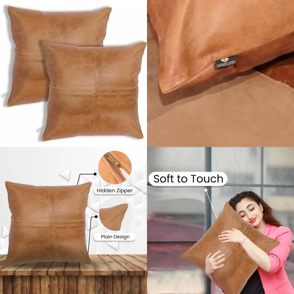 

Lambskin Leather Pillow Cover - 20x20 Sofa Cushion Case - Elegant Living Room & Bedroom Decorative Throw Covers